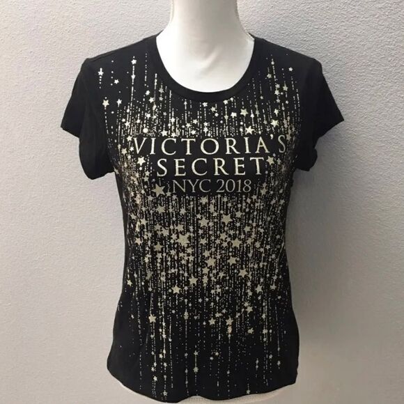 Victoria’s Secret NYC 2018 TShirt Small. Black with Gold Design - Picture 1 of 6